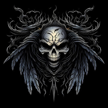 Skull and Wing tattoo design dark art illustration isolated on black