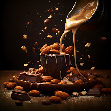 chocolate pouring on nuts