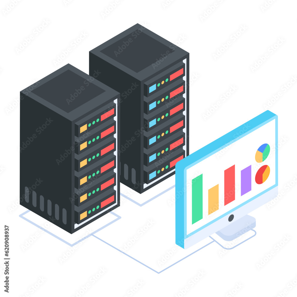 Wall mural set of database management isometric icons