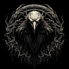 Raven tattoo design dark art illustration isolated on black - obrazy, fototapety, plakaty