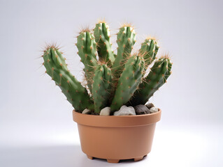 白背景の中の一つの鉢に植えられたサボテン No.049  A Single Potted Cactus on a White Background Generative AI