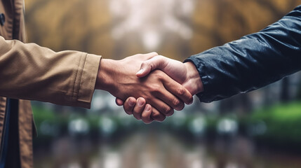 Two confident business man shaking hands