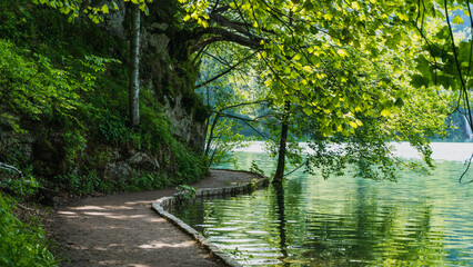 Beautiful walkway in Plitvice Lakes National Park, Croatia