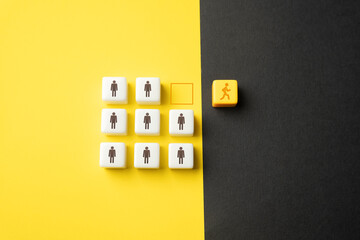 Leave the team. Run away from the group. Dismissal of an incompetent employee. Quit the job. Refuse...