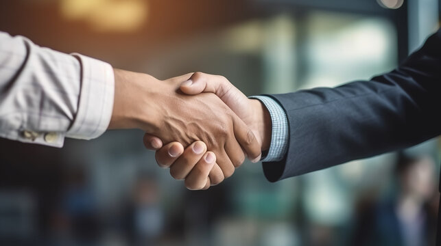 A close-up picture of a businessman shaking hands on a business cooperation agreement in the heart of the city