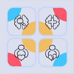 Treatment of mental problems line icon. Brain, heart, pills, therapy, hospital, session, psychiatrist. Neomorphism style. Vector line icon