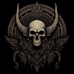 the occult tshirt tattoo design dark art illustration isolated on black - obrazy, fototapety, plakaty