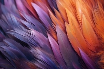 Colorful bird feathers as a background. Close-up. Macro. Generative Ai