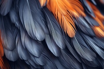 Obraz premium Close up of the feathers of a black and orange pheasant. Generative Ai