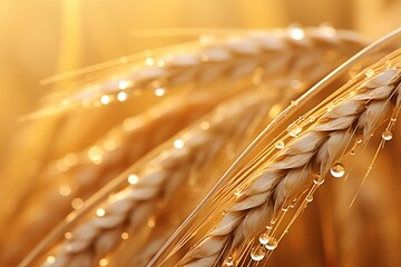 Wheat field. Ears of golden wheat close up. Generative Ai