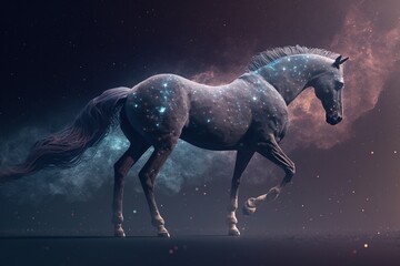 horse floating in starry outer space, Generative AI