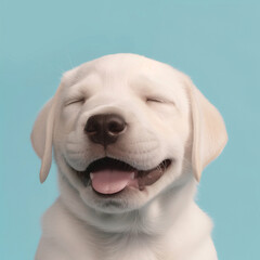 Obraz premium Labrador Pup smiling on a clean aqua green background