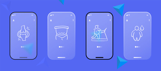 Obesity line icon. Fat, food, fatness, diet, weight, sports, scales. Glassmorphism style. Ui phone app