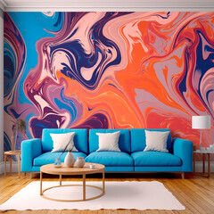 interior with a colored wall created with Generative Ai