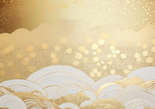 金色の雲海壁紙 雲と波の模様 和風背景イメージ