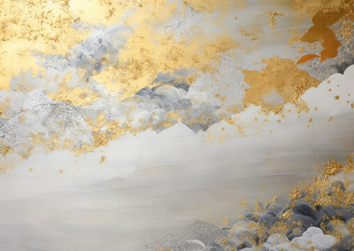 レトロな金粉と白色と灰色の和風背景アート