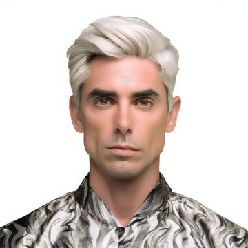 Portrait Of A Handsome Young Man With White Hair And Grey Eyes, Generative AI