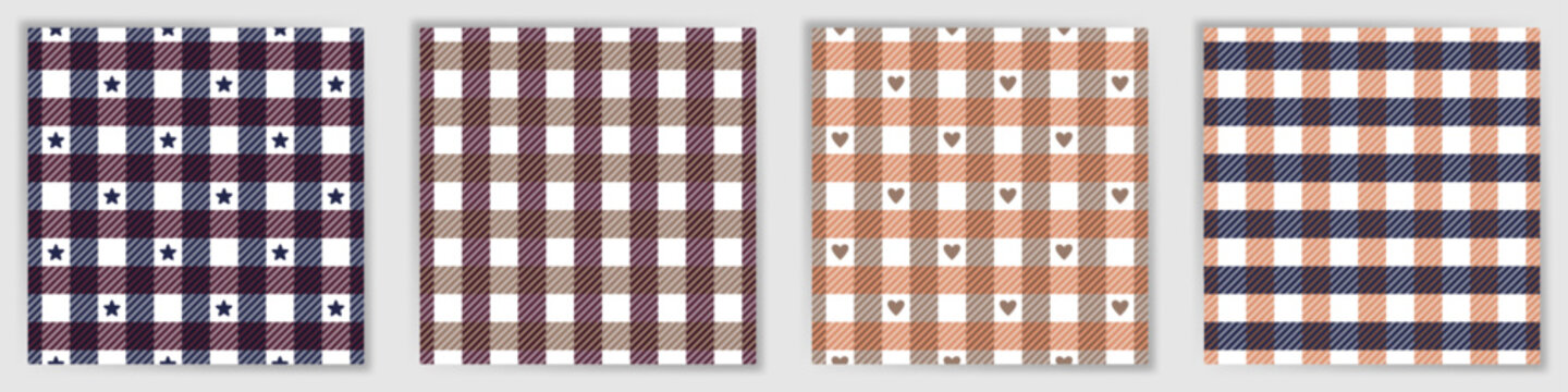 Glen plaid tweed seamless pattern set. Scottish swahili checkered tartan textile print