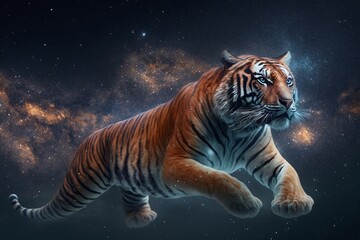 tiger floating in starry outer space, Generative AI