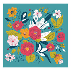 Colorful hand-drawn artistic flower print. Vector illustration. Abstract style. Fashionable template for design.