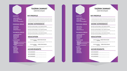 gardient  and White Resume and Cover Letter Layout.professional CV forms and minimalist resumes mockup vector illustration .