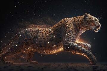 leopard floating in starry outer space, Generative AI