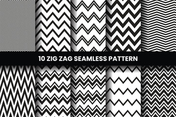 set of 10 zig zag lines seamless patterns design