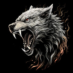 Werewolf tshirt tattoo design dark art illustration isolated on black