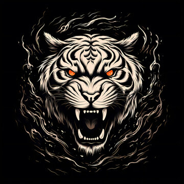 tiger boens tshirt tattoo design dark art illustration isolated on black