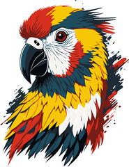 colorful parrot head on a tranparent background