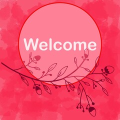 Welcome Pink Floral Element Circle Text