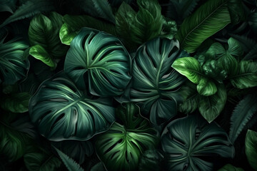 jungle colourful tree background green green leaf tropical leaf palm forest nature. Generative AI.