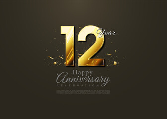 12th anniversary with fancy textured numbers. vector premium design.