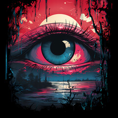 The occult eye scary night illustration - obrazy, fototapety, plakaty