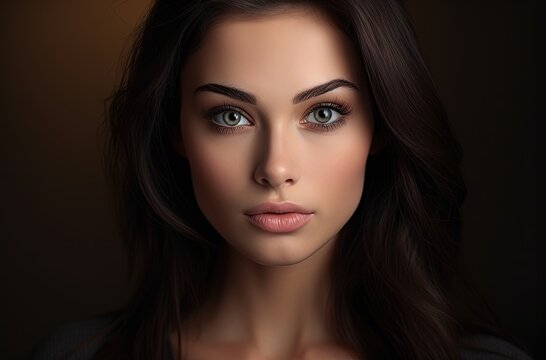 lovely woman in a dark hair, blended colors, distinct facial features