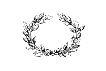 Laurel wreath vintage Baroque frame border monogram engraving vector illustration.