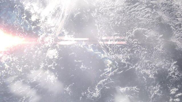 Zoom in from space and focus on Ewa Gentry, Hawaii, USA. 3D Animation. Background for travel intro. Elements of this image furnished by NASA