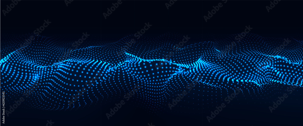 Poster dynamic wave of particles. abstract futuristic background. big data visualization. vector illustrati