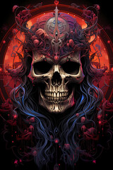 The occult skull tshirt design dark art illustration