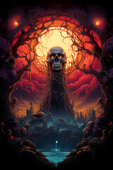 The occult skull tshirt design dark art illustration - obrazy, fototapety, plakaty