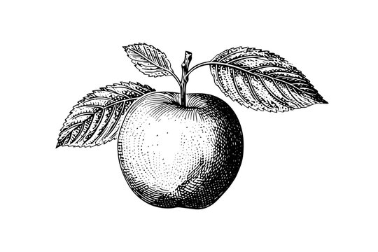 Apple fruit hand drawn engraving style vector illustrations.