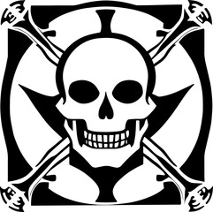 Cutout silhouette of the captain of a pirate ship in a hat with a skull and crossbones.