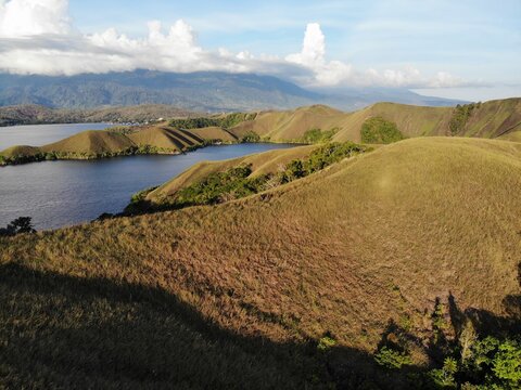 Aerial view of Lake, Sentani, Jayapura Regency, Papua, Indonesia