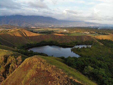 Aerial view of Lake, Sentani, Jayapura Regency, Papua, Indonesia