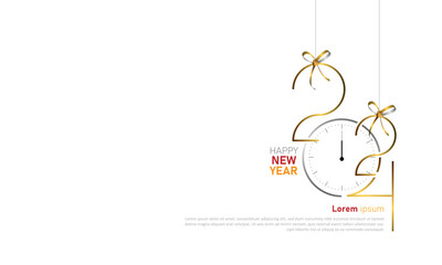 Happy New Year 2024. Creative gold style number of 2024 on white background. Template design for poster, calendar, banner, flyer, web. Vector illustration
