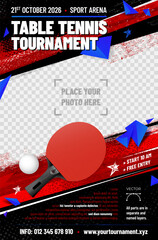 Table tennis tournament poster template with racket and ball - obrazy, fototapety, plakaty