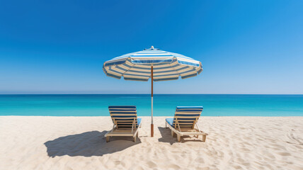 Obraz premium chair decks with parasol umbrellas on beach. summer and vacation