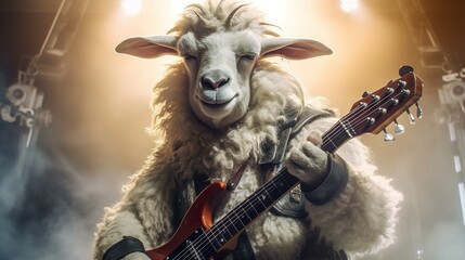 Schaf spielt Gitarre - obrazy, fototapety, plakaty