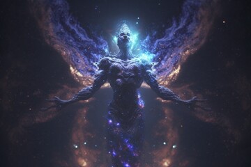 god floating in starry outer space, Generative AI