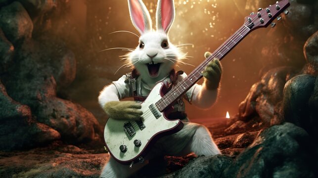 Hase spielt E-Gitarre